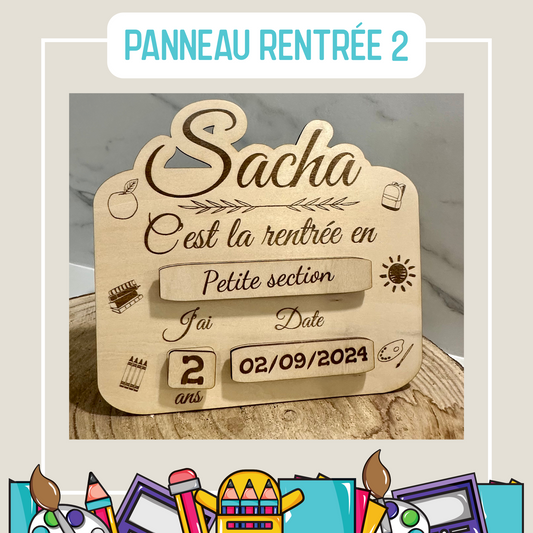 Panneau en bois réutilisable – Photo rentrée scolaire – Prénom et classe